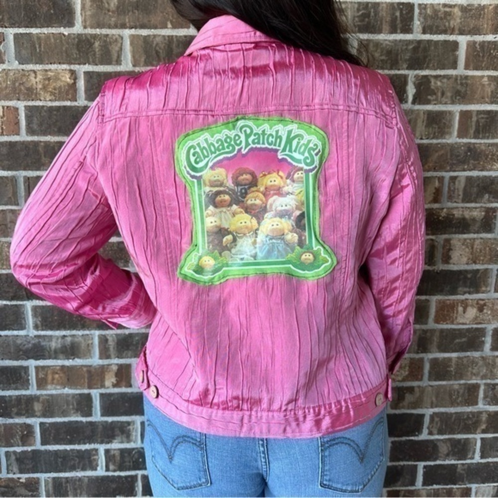 Upcycled Pink Jacket With Vintage Cabbage Patch Kids Iron-On On Back Button Down